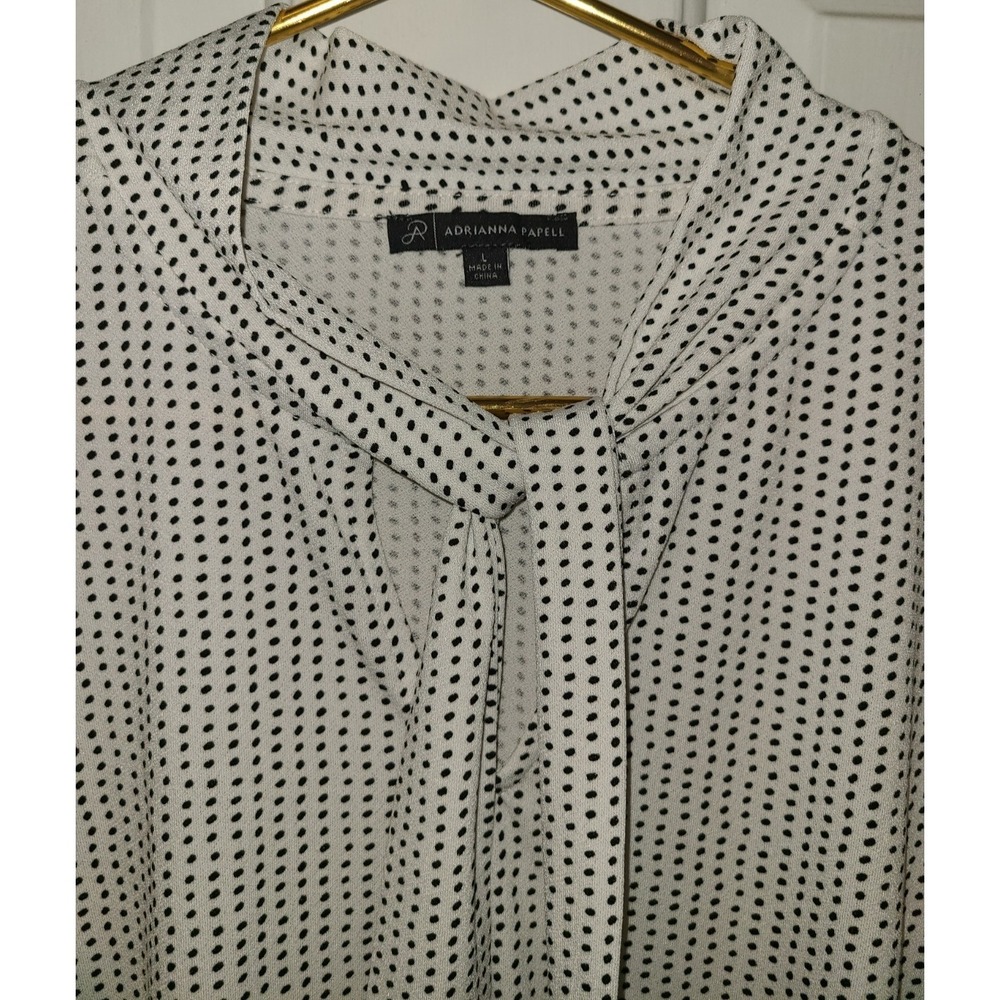 ADRIANNA‎ PAPELL WOMEN'S LONG Puff SLEEVE TIE V-NECK POKE-A-DOT BLOUSE